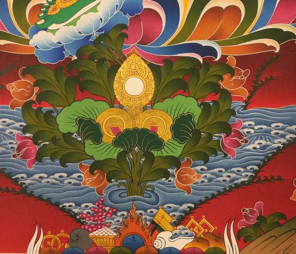 Tibetan Thangka Of Green Tara, [24k Real Gold]