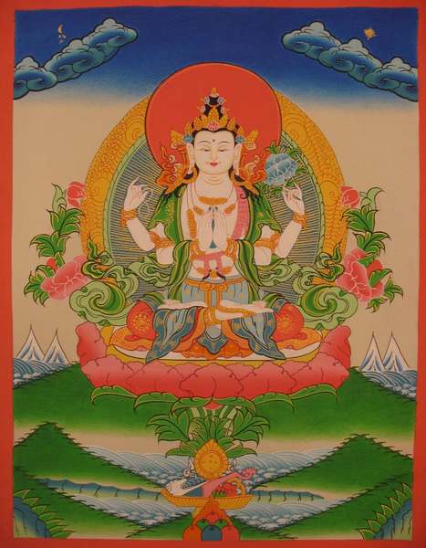 Tibetan Thangka Of Chengrezig