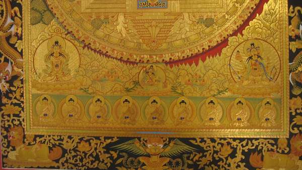 Tibetan Thangka Of White Tara Mandala, [24k Real Gold]