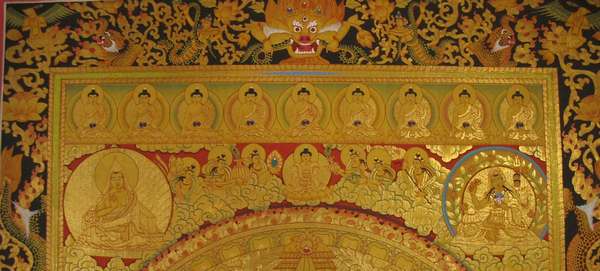 Tibetan Thangka Of White Tara Mandala, [24k Real Gold]