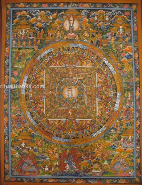 Tibetan Thangka Of Lokeshvara Mandala, [24k Real Gold]