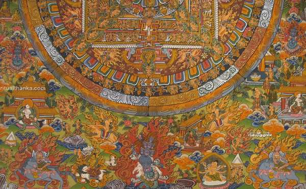 Tibetan Thangka Of Lokeshvara Mandala, [24k Real Gold]