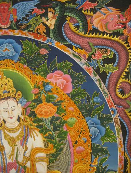 [hq] Tibetan Thangka Of Nevari White Tara, [24k Real Gold]