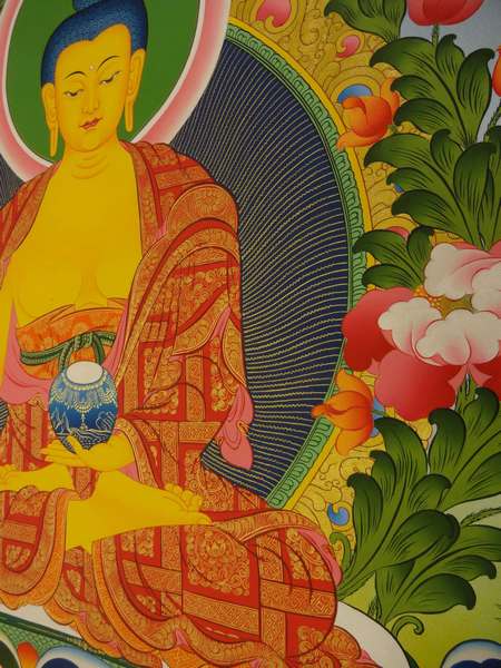 Tibetan Thangka Of Shakyamuni, [24k Real Gold]