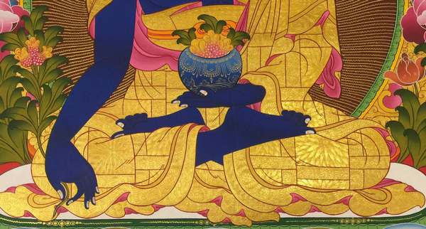 Tibetan Thangka Of Medicine Buddha, [24k Real Gold]