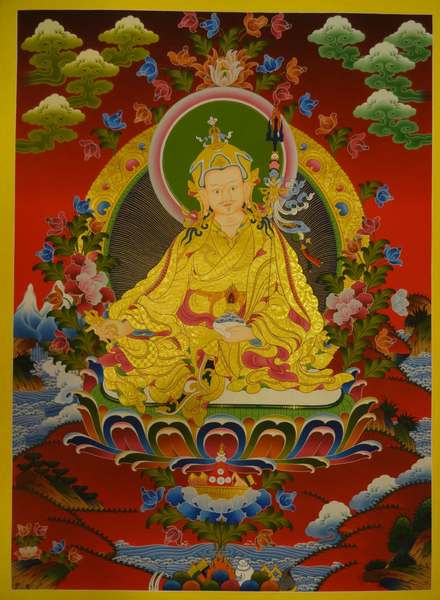 Tibetan Thangka Of Guru Rinpoche, [24k Real Gold]