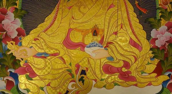 Tibetan Thangka Of Guru Rinpoche, [24k Real Gold]