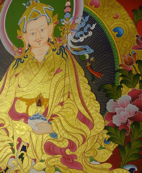 Tibetan Thangka Of Guru Rinpoche, [24k Real Gold]