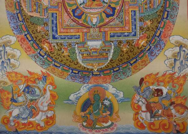 Tibetan Thangka Of Shakyamuni Mandala 2 Sided, [24k Real Gold]