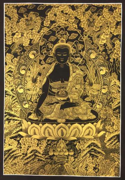 Tibetan Thangka Of Medicine Buddha Kalo Sunaulo