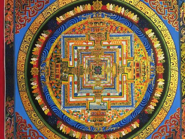 Tibetan Thangka Of Sunaulo Colorful Kalachakra Mandala