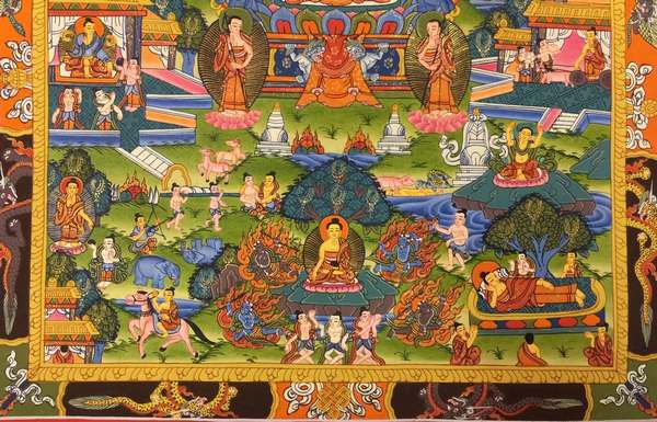 Tibetan Thangka Of Buddha Life Story