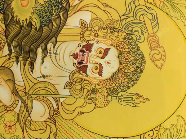 Tibetan Thangka Of White Dzambhala, Yellow Jambhala
