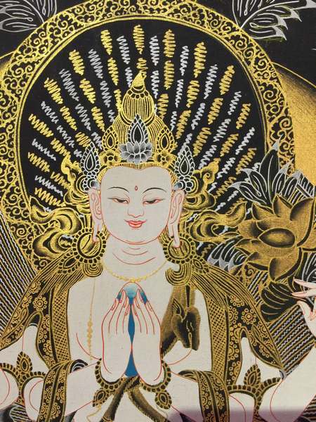 Tibetan Thangka Of Chengrezig, Three Great Bodhisattvas