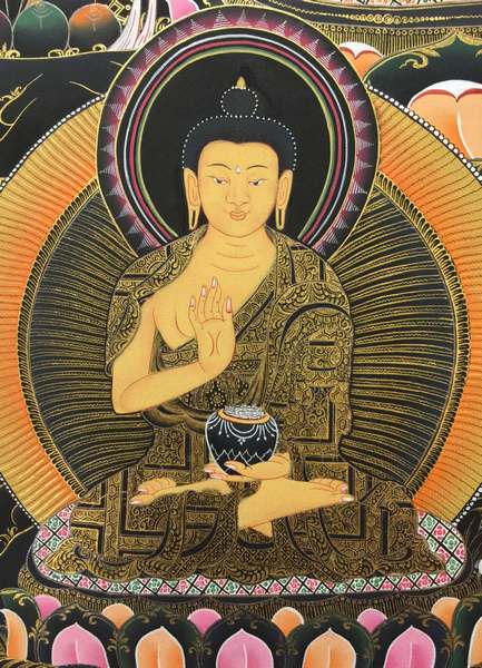 [hq] Tibetan Thangka Of Bandw Shakyamuni, [24k Real Gold]