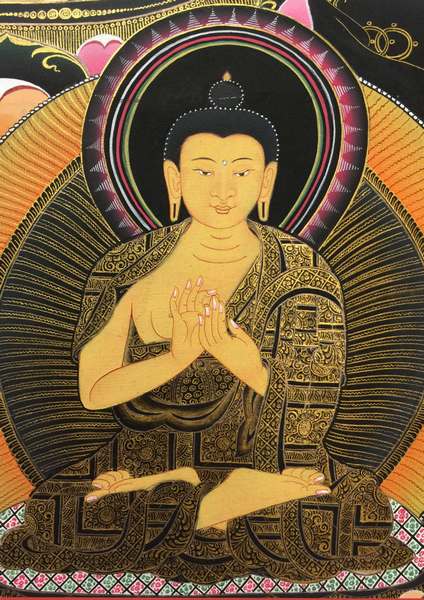 [hq] Tibetan Thangka Of Bandw Shakyamuni, [24k Real Gold]