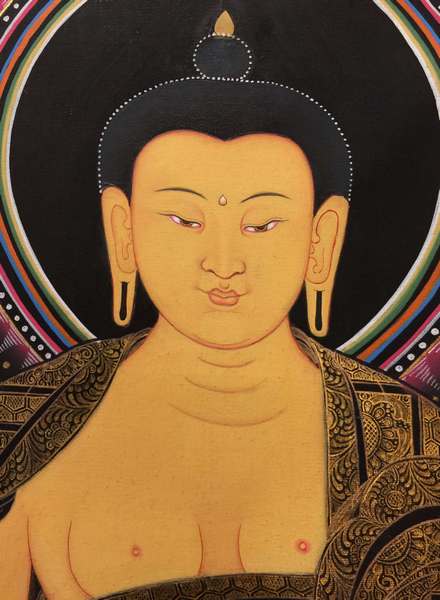 [hq] Tibetan Thangka Of Bandw Shakyamuni, [24k Real Gold]