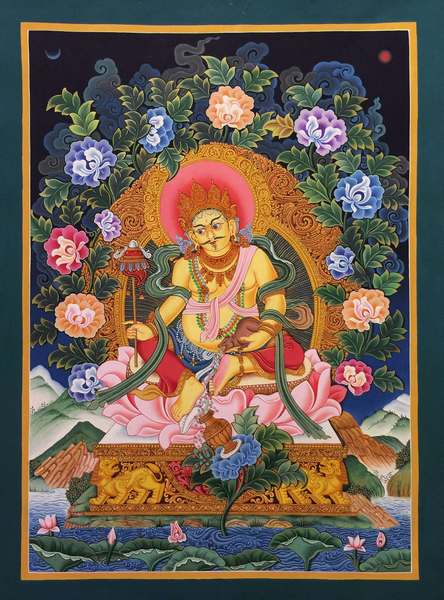 [hq] Tibetan Thangka Of Nevari Dzambhala, Yellow Jambhala, [24k Real Gold]