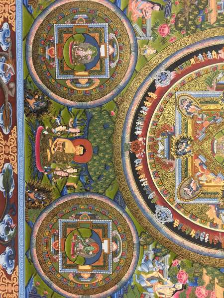 Tibetan Thangka Of Pancha Mandala, [24k Real Gold]