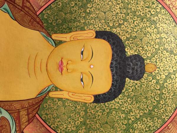 Tibetan Thangka Of Shakyamuni, [24k Real Gold]