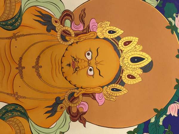 Tibetan Thangka Of Dzambhala, Yellow Jambhala
