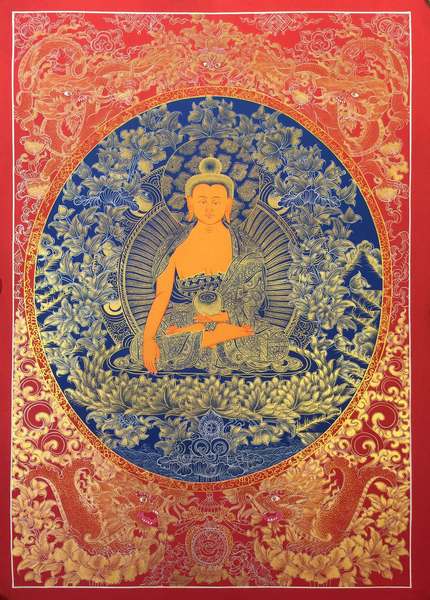 Tibetan Thangka Of Shakyamuni, [24k Real Gold]