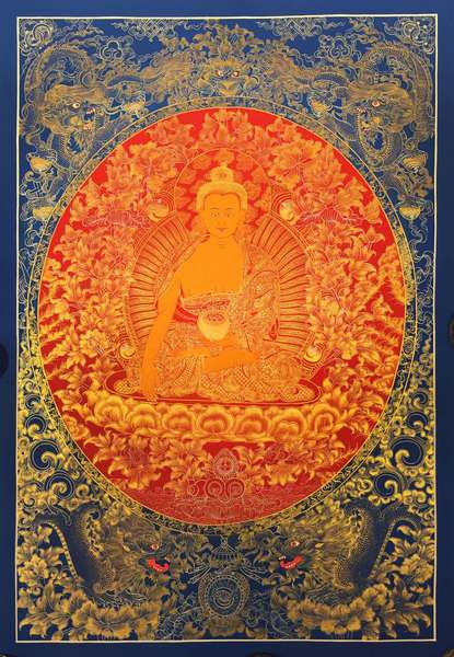 Tibetan Thangka Of Shakyamuni, [24k Real Gold]