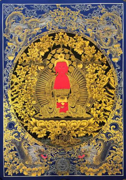 Tibetan Thangka Of Amitabha Buddha, [24k Real Gold]