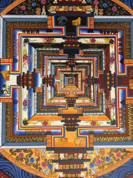 Tibetan Thangka Of Dragon Border Kalachakra Mandala, [24k Real Gold]