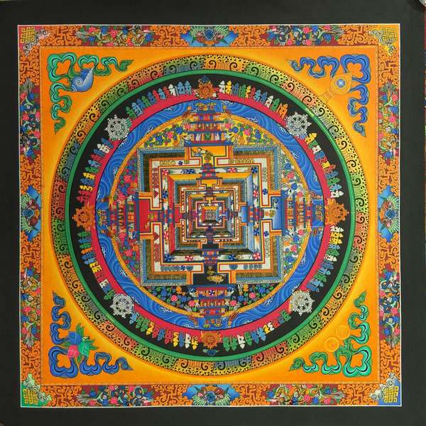 Tibetan Thangka Of Kalachakra Mandala, [24k Real Gold]