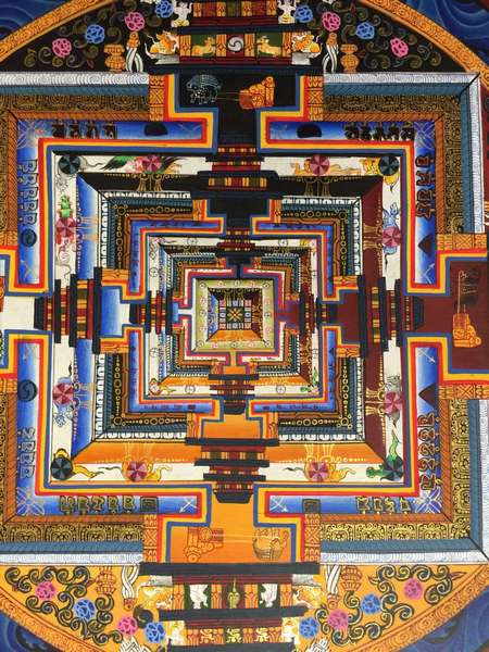 Tibetan Thangka Of Kalachakra Mandala, [24k Real Gold]