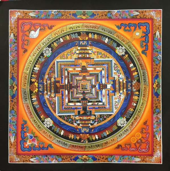 Tibetan Thangka Of Kalachakra Mandala, [24k Real Gold]