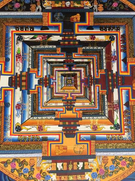 Tibetan Thangka Of Kalachakra Mandala, [24k Real Gold]