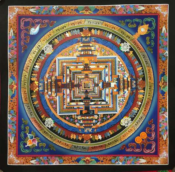 Tibetan Thangka Of Kalachakra Mandala, [24k Real Gold]