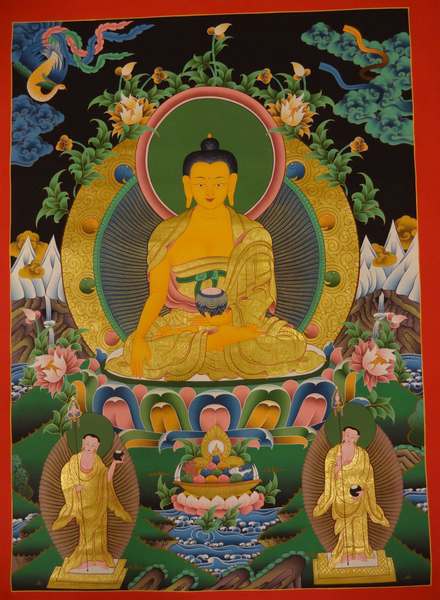 Tibetan Thangka Of Shakya Muni Buddha, [24k Real Gold]