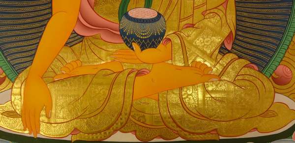 Tibetan Thangka Of Shakya Muni Buddha, [24k Real Gold]