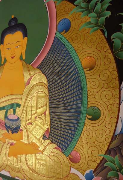 Tibetan Thangka Of Shakya Muni Buddha, [24k Real Gold]