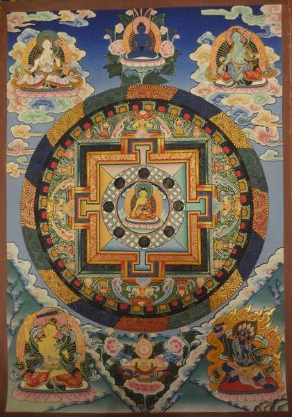 Tibetan Thangka Of Mandala, [24k Real Gold]