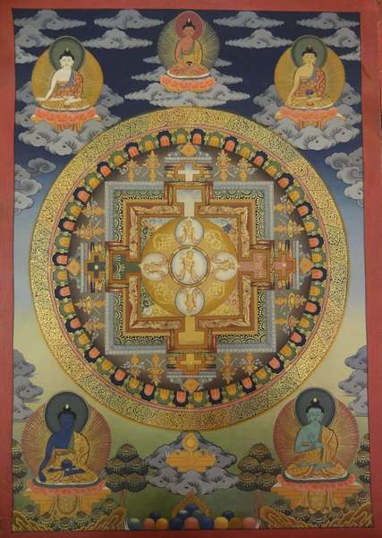 Tibetan Thangka Of Mandala, [24k Real Gold]