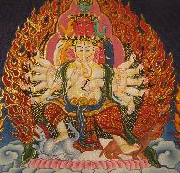 [hq] Newari Paubha Of 16 Arms Ganesh With [24k Gold], [dragon Border]