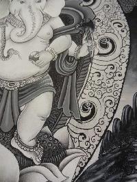 [hq] Newari Paubha Of Black And White Ganesh