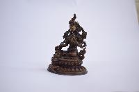 Buddhist Statue Of Green Tara, On Double Lotus Base [oxidized Finishing]