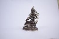 Buddhist Statue Of White Tara, On Double Lotus Base [silver Plated Oxidized Finishing]