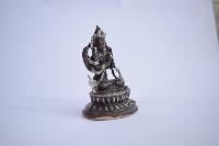 Buddhist Statue Of Avalokiteshvara Chenrezig, On Double Lotus Base [silver Plated Oxidized Finishing]