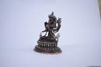 Buddhist Statue Of Avalokiteshvara Chenrezig, On Double Lotus Base [silver Plated Oxidized Finishing]