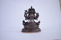 Buddhist Statue Of Avalokiteshvara Chenrezig, On Double Lotus Base [silver Plated Oxidized Finishing]