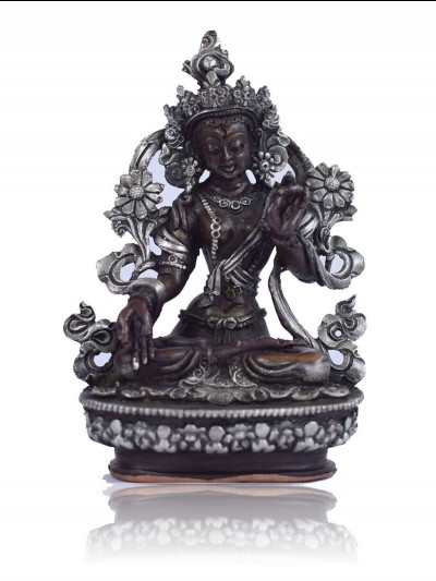 Buddhist Statue Of White Tara, [silver Plated Oxidized Finishing]