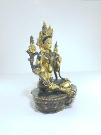 [old Stock], Tibetan Statue Of Green Tara, [partly Gold Plated], [painted Face], Last Piece