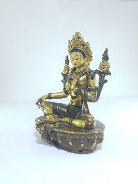 [old Stock], Tibetan Statue Of Green Tara, [partly Gold Plated], [painted Face], Last Piece