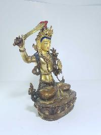 [old Stock], Tibetan Statue Of Manjushri, [partly Gold Plated], [painted Face], Last Piece